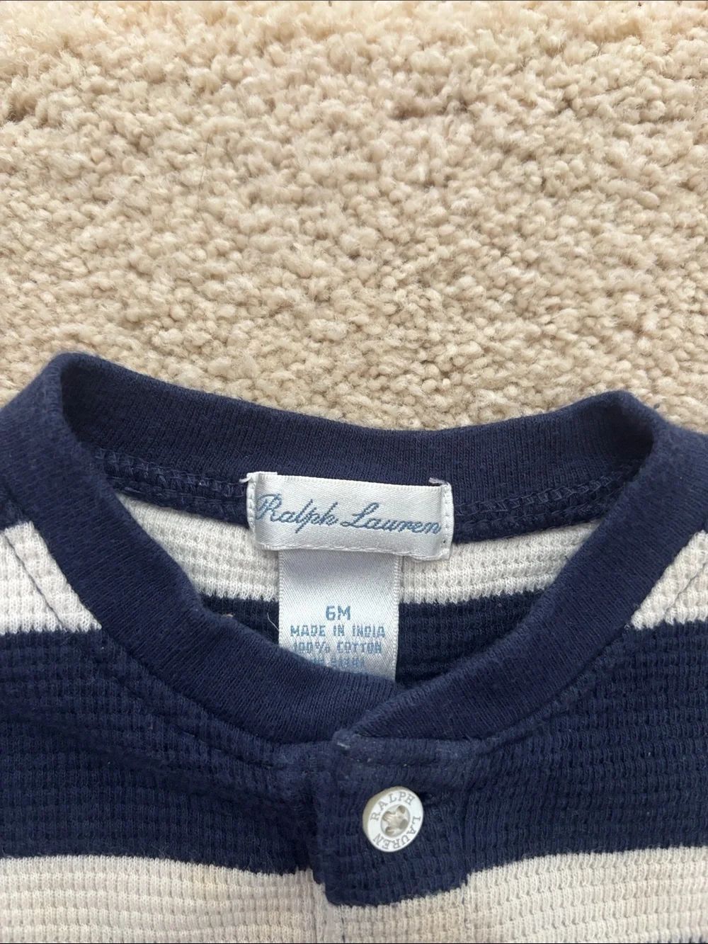 Ralph Lauren Baby Boy One Piece Navy & White Striped Romper Outfit Size 6m